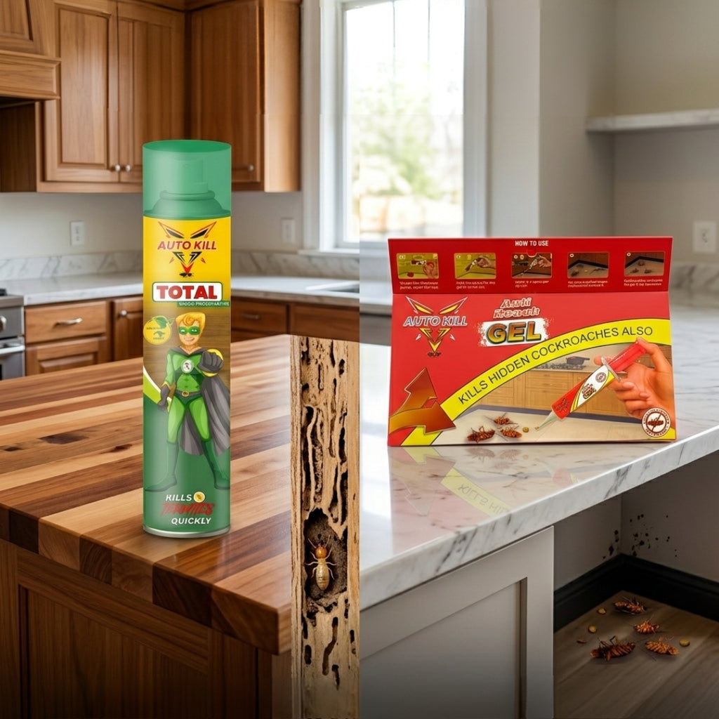 Autokill Home Defense Combo: Anti-Roach Gel (20g) & Eco-Friendly Termite Killer Spray | DIY Pest Control Kit for Kitchen & Wood Furniture