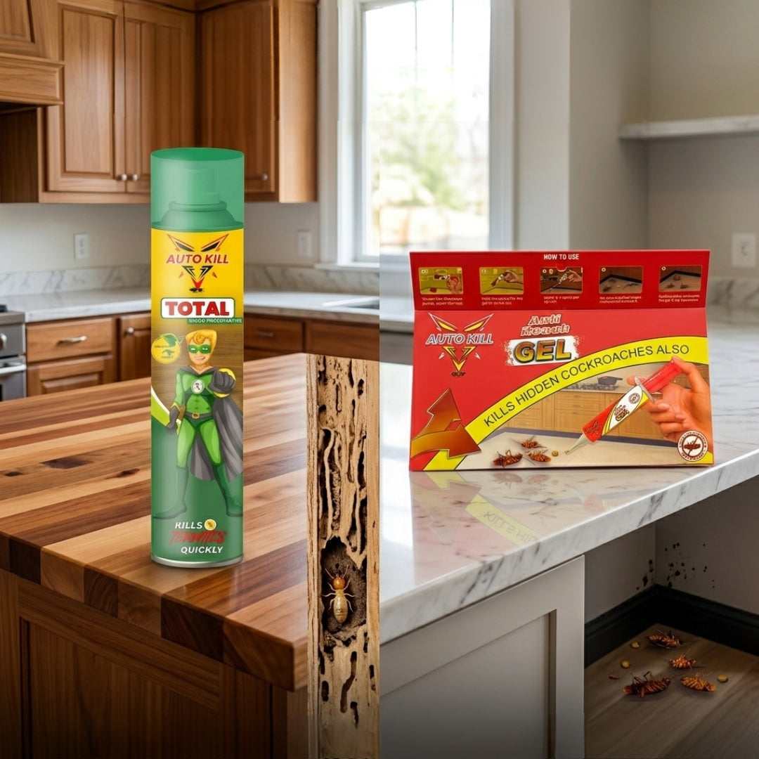 Autokill Home Defense Combo: Anti-Roach Gel (20g) & Eco-Friendly Termite Killer Spray | DIY Pest Control Kit for Kitchen & Wood Furniture