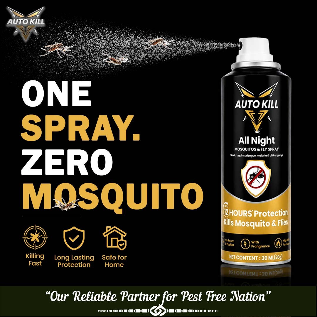 Auto Kill mosquito spray bottel with text on a black background